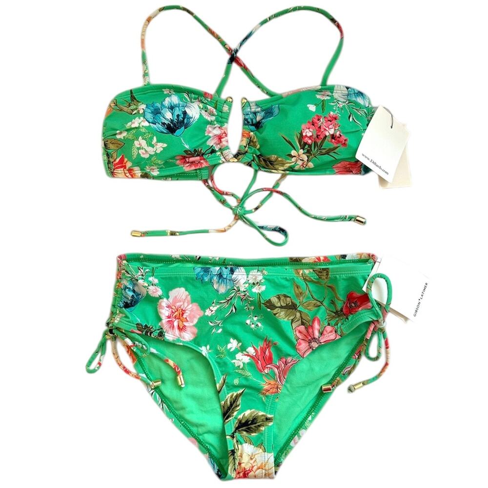 GIBSON LATIMER NWT Green Tropical Floral Print 2 Piece Bikini Swimsuit – Large
